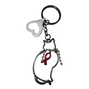 Handmade breast cancer awareness cat purse bag charm keychain silver white pink